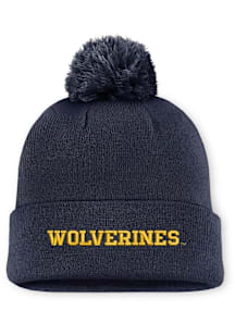 Nike Michigan Wolverines Blue Peak Pom Beanie Mens Knit Hat