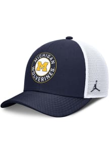 Nike Blue Michigan Wolverines JORDAN BRAND DRI FIT RISE PRIMETIME STRUCTURED TRUCKER CAP Adjustabl..