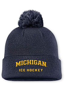 Nike Michigan Wolverines Blue NIKE PEAK STANDARD CUFF POM ICE HOCKEY BEANIE Mens Knit Hat