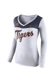 Nike Detroit Tigers Womens White Blocked Long Sleeve T-Shirt