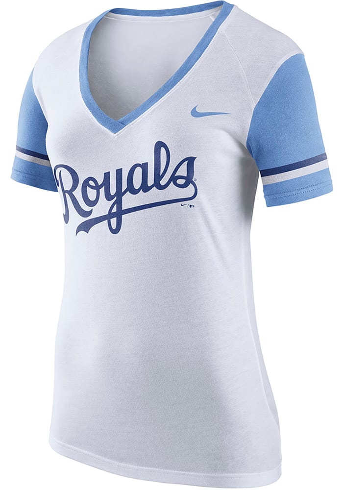 Nike Kansas City Royals Women's White Wordmark Colorblock V-Neck T-Shirt Size: Extra Small