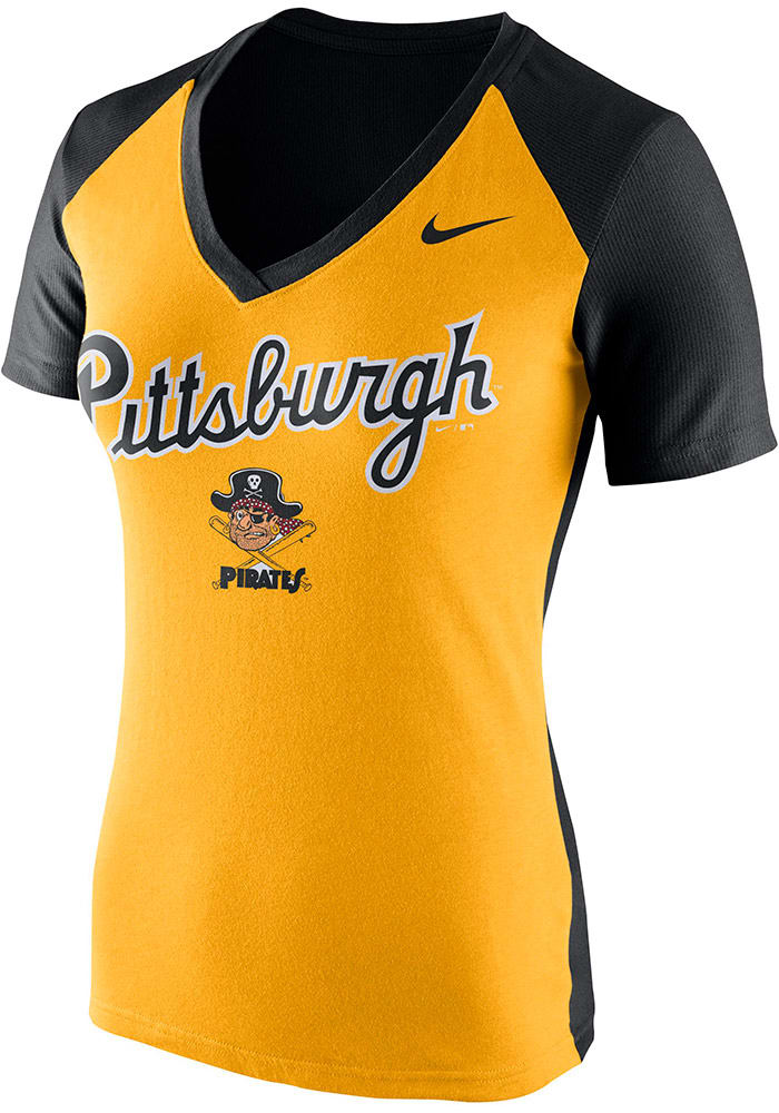 Nike Pittsburgh Pirates Womens Gold Cooperstown Fan V-Neck T-Shirt