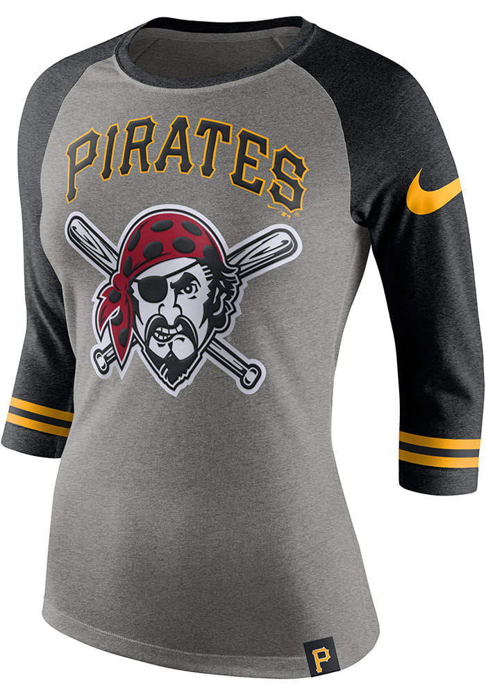 Nike Pittsburgh Pirates Womens Grey Triblend Raglan Long Sleeve Crew T-Shirt