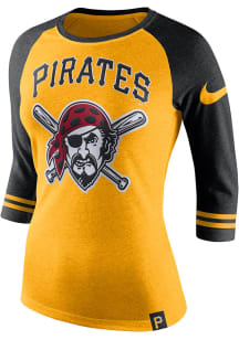 Nike Pittsburgh Pirates Womens Gold Triblend Raglan Long Sleeve Crew T-Shirt