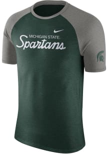 Nike Michigan State Spartans Green Script Raglan Short Sleeve Fashion T Shirt