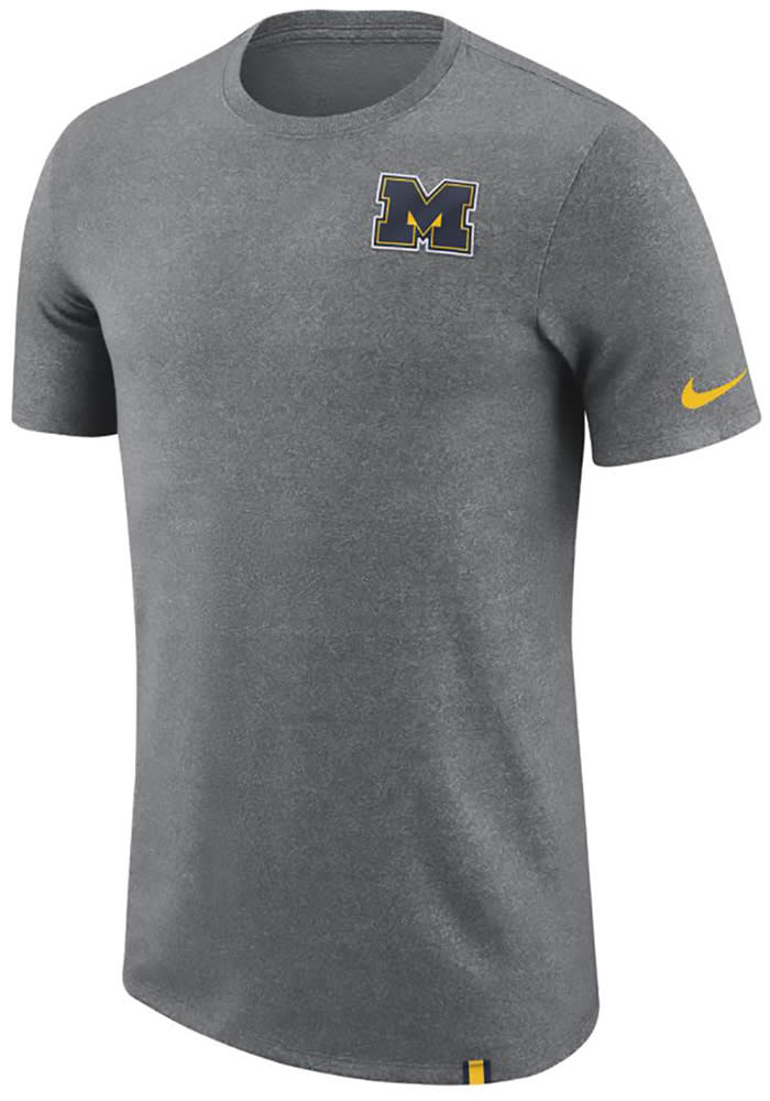 Nike Michigan Wolverines Grey Marled Patch Short Sleeve Fashion T Shirt