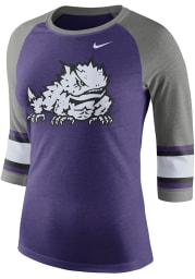 Nike TCU Horned Frogs Womens Purple Stipe Sleeve Raglan Long Sleeve Crew T-Shirt