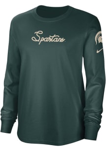 Nike Michigan State Spartans Womens Green Letterman LS Tee
