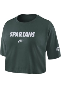 Nike Michigan State Spartans Womens Green Legacy Crop Short Sleeve T-Shirt