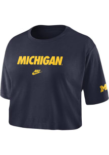 Nike Michigan Wolverines Womens Navy Blue Legacy Crop Short Sleeve T-Shirt
