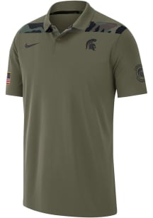 Mens Michigan State Spartans Olive Nike Dri Fit Coaches Military Short Sleeve Polo Shirt
