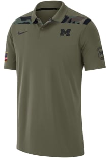 Nike Michigan Wolverines Mens Olive Dri Fit Coaches Military Short Sleeve Polo