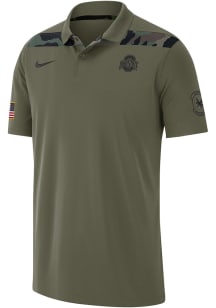 Nike Ohio State Buckeyes Mens Olive Dri Fit Coaches Military Short Sleeve Polo