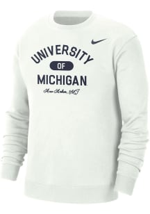 Nike Michigan Wolverines Mens White Campus Long Sleeve Crew Sweatshirt