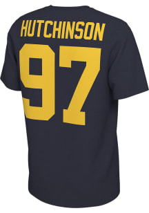 Aidan Hutchinson Michigan Wolverines Navy Blue Name and Number Football Short Sleeve Player T Sh..