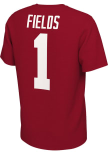 Justin Fields Ohio State Buckeyes Red Name and Number Football Short Sleeve Player T Shirt
