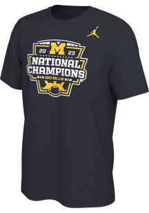 Nike Michigan Wolverines Navy Blue 2023 National Champions Official Logo Short Sleeve T Shirt