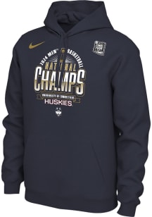 Nike UConn Huskies Mens Navy Blue 2024 Basketball National Champions Locker Room Long Sleeve Hoo..
