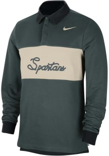 Nike Michigan State Spartans Mens Green Campus Athlete Striped Long Sleeve Polo Shirt