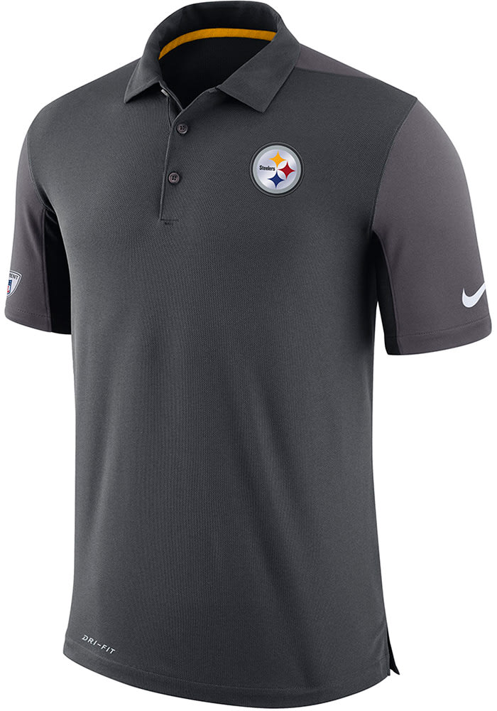 Nike Pittsburgh Steelers Mens Grey Team Issue Short Sleeve Polo