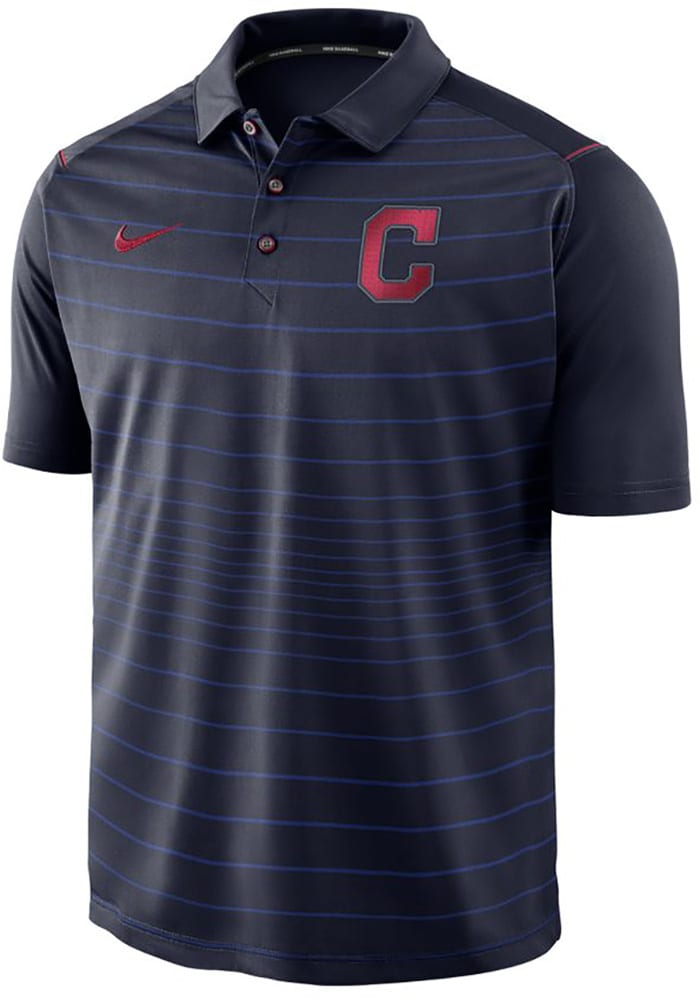 Nike Cleveland Indians Mens Navy Blue Stripe Short Sleeve Polo