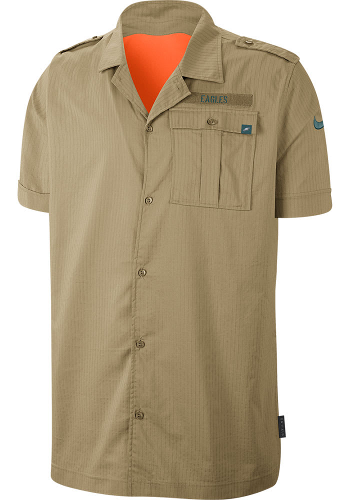 Philadelphia Eagles Nike Short Sleeve NK Salute To Service Button Down Shirt  - Tan