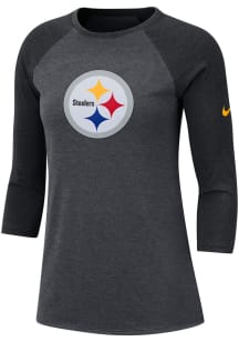 Nike Pittsburgh Steelers Womens Grey Tri-Blend Crew Neck 3/4 Raglan LS Tee