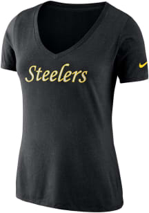 Nike Pittsburgh Steelers Womens Black Tri-Blend Historic V Neck Short Sleeve T-Shirt