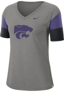 Nike K-State Wildcats Womens Grey Breathe Dri-FIT V Neck T-Shirt