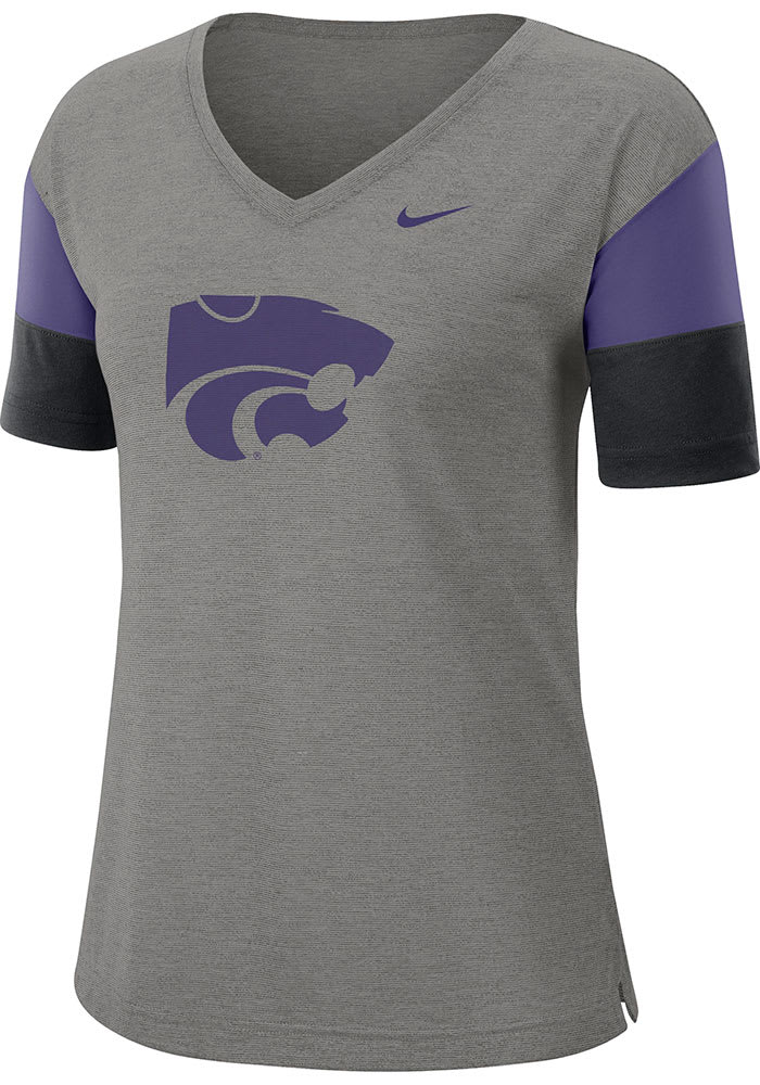 Nike K-State Wildcats Womens Grey Breathe Dri-FIT V Neck T-Shirt