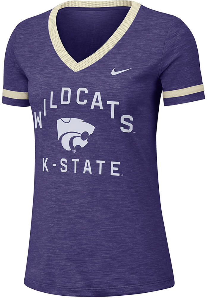 Nike K-State Wildcats Womens Purple Slub Fan V Neck Short Sleeve T-Shirt