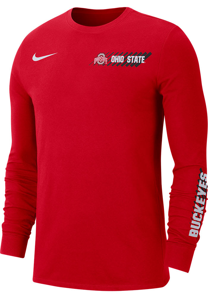 Nike Buckeyes Drifit Cotton Long Sleeve T Shirt Red