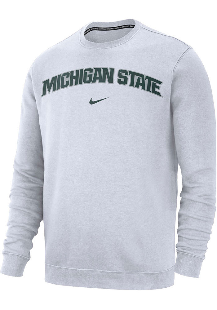 Nike Michigan State Spartans Mens White Club Long Sleeve Crew Sweatshirt