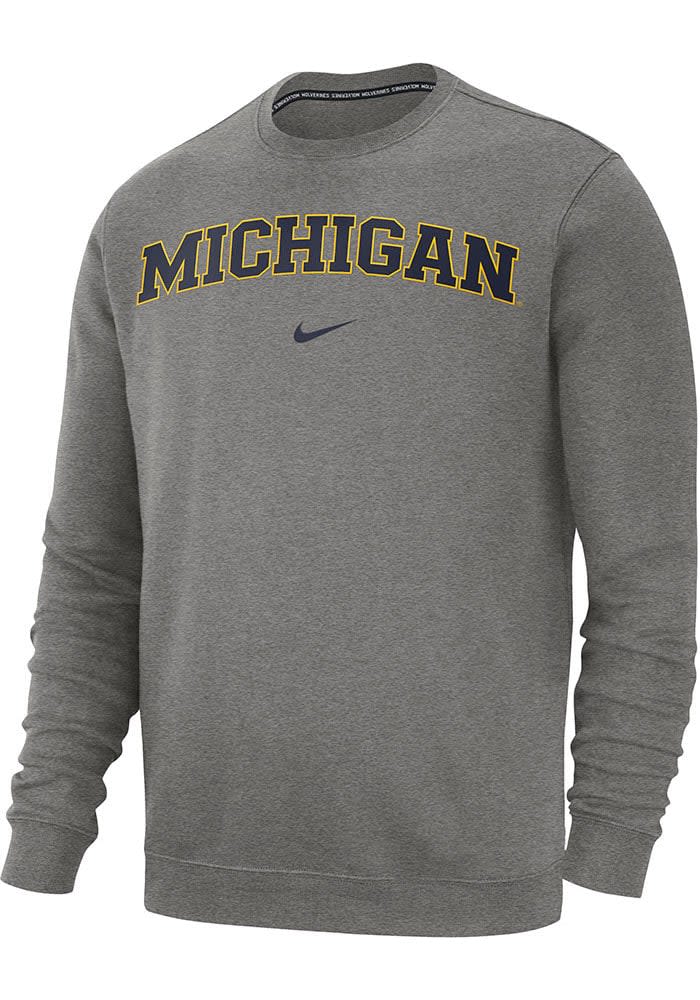 Nike Michigan Wolverines Mens Club Crew Sweatshirt - GREY