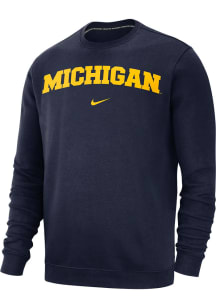 Nike Michigan Wolverines Mens Navy Blue Club Long Sleeve Crew Sweatshirt