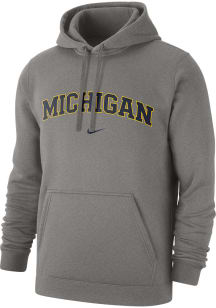 Nike Michigan Wolverines Mens Grey Club Fleece Arch Long Sleeve Hoodie
