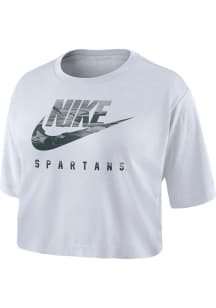 Nike Michigan State Spartans Womens White Spring Break Futura Cropped Short Sleeve T-Shirt