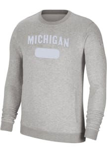 Nike Michigan Wolverines Mens Grey Twil Club Fleece Long Sleeve Crew Sweatshirt