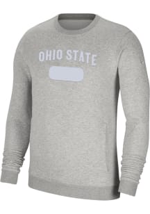 Nike Ohio State Buckeyes Mens Grey Twil Club Fleece Long Sleeve Crew Sweatshirt