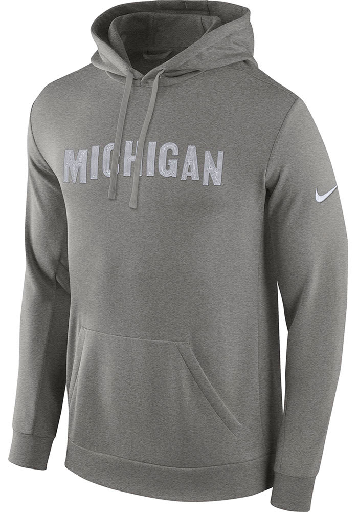 Nike Michigan Wolverines Mens Grey Twill Club Fleece Long Sleeve Hoodie