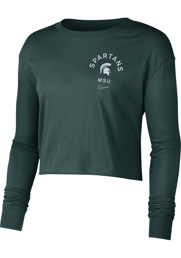 Nike Michigan State Spartans Womens Green Dry Cropped LS Tee