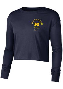 Nike Michigan Wolverines Womens Navy Blue Dry Cropped LS Tee