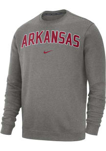 Nike Arkansas Razorbacks Mens Grey Club Fleece Long Sleeve Crew Sweatshirt