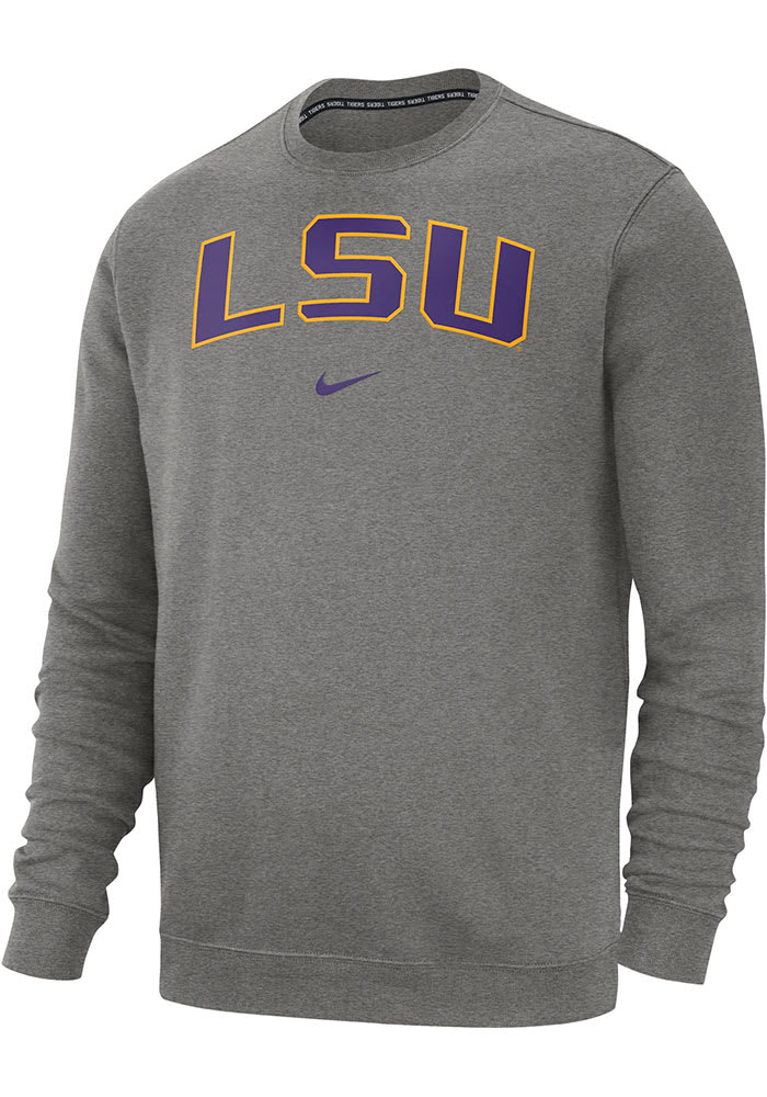 Nike LSU Tigers Mens Grey Club Fleece Long Sleeve Crew Sweatshirt