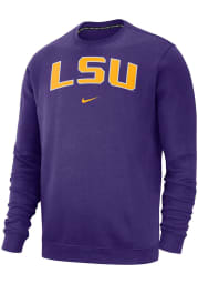 Nike LSU Tigers Mens Purple Club Fleece Long Sleeve Crew Sweatshirt