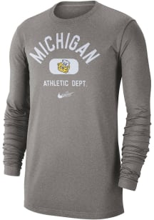 Nike Michigan Wolverines Grey Textured Long Sleeve T Shirt