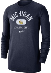 Nike Michigan Wolverines Navy Blue Textured Long Sleeve T Shirt