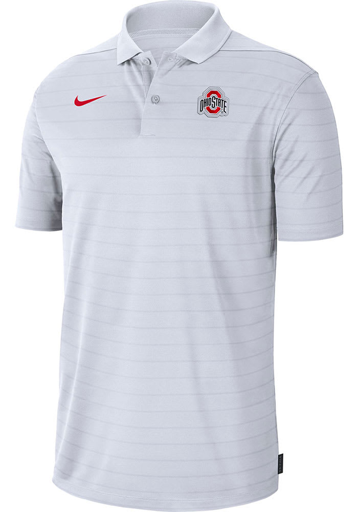 Nike Ohio State Buckeyes Mens White Victory Tonal Stripe Short Sleeve Polo