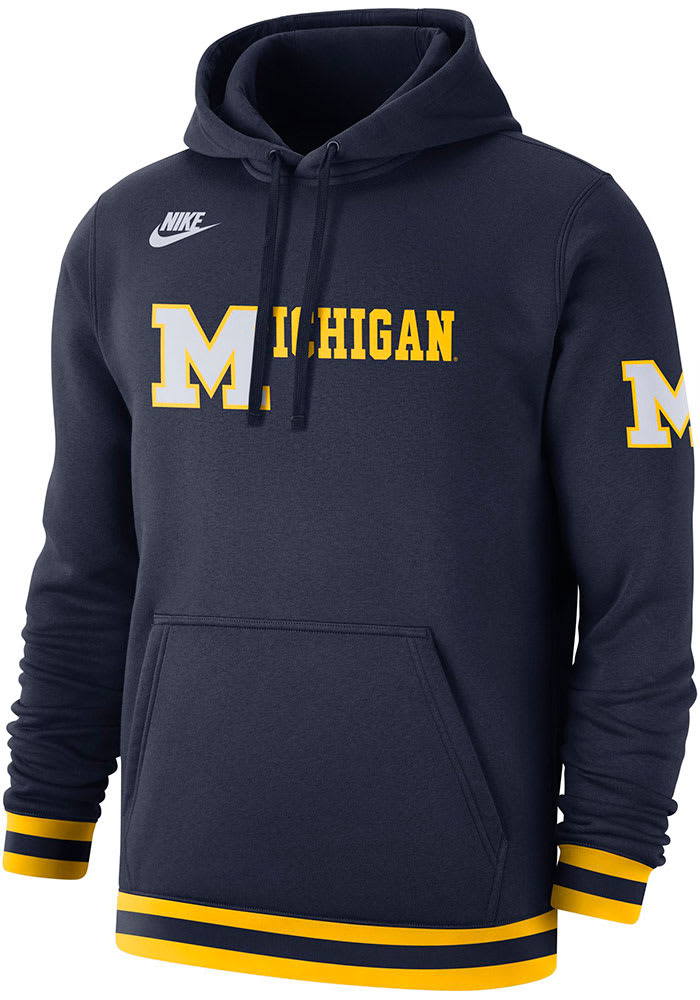 Nike Michigan Wolverines Mens Navy Blue Retro Fleece Long Sleeve Hoodie