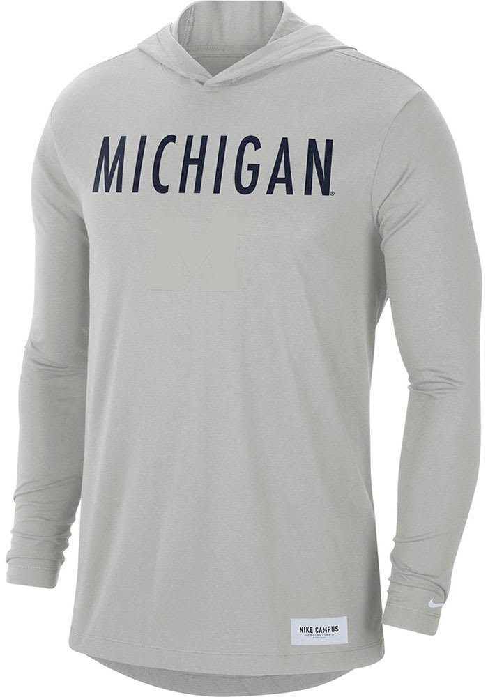 Nike Michigan Wolverines Mens Grey Drifit Tee Long Sleeve Hoodie